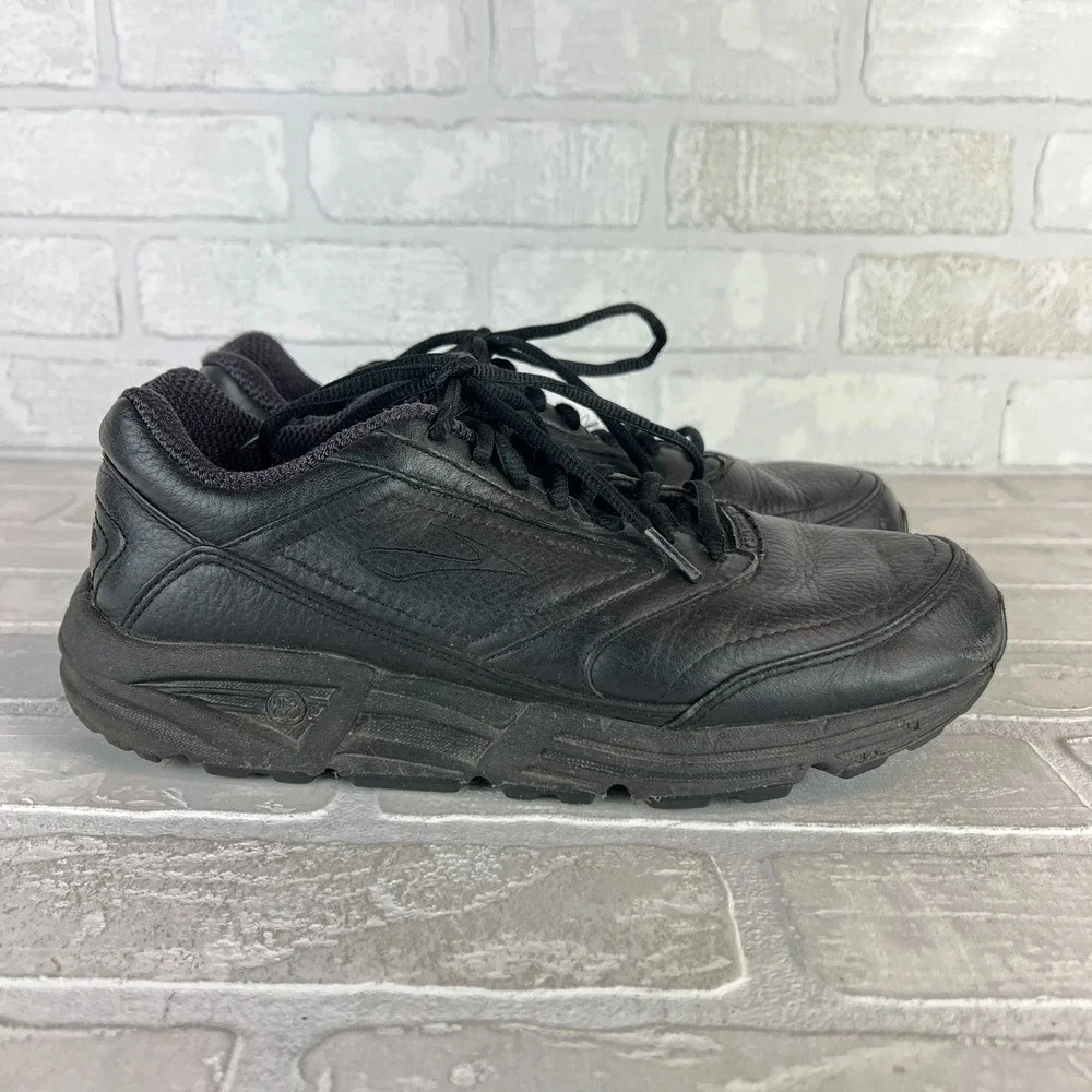 Brooks Addiction Walker Shoes Womens 9.5 Black Leather Lace Up Comfort Casual